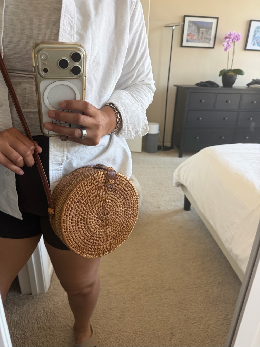 Woven Round Crossbody Bag in Brown